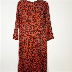 Zara Red Maxi Leopard Animal Print Dress Long